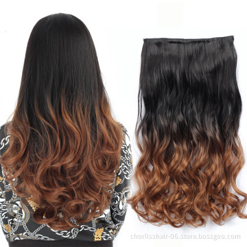 Wholesale 22'' Cheap Blonde Black Ombre Long Curly Wavy Synthetic Hair Extensions 1 Piece 5 Clips In Hair Extensions For women